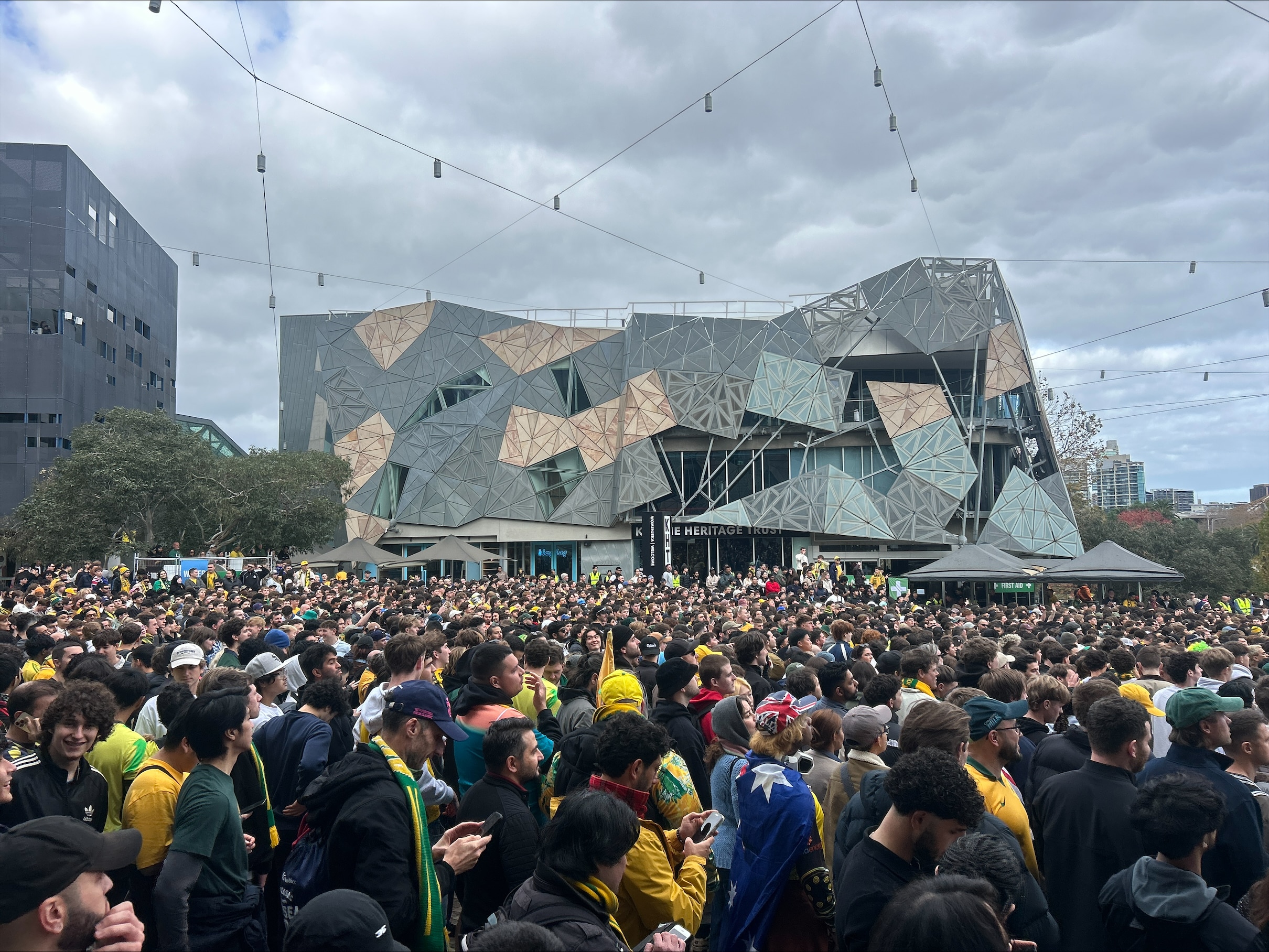 A huge crowd seen at Federation Square