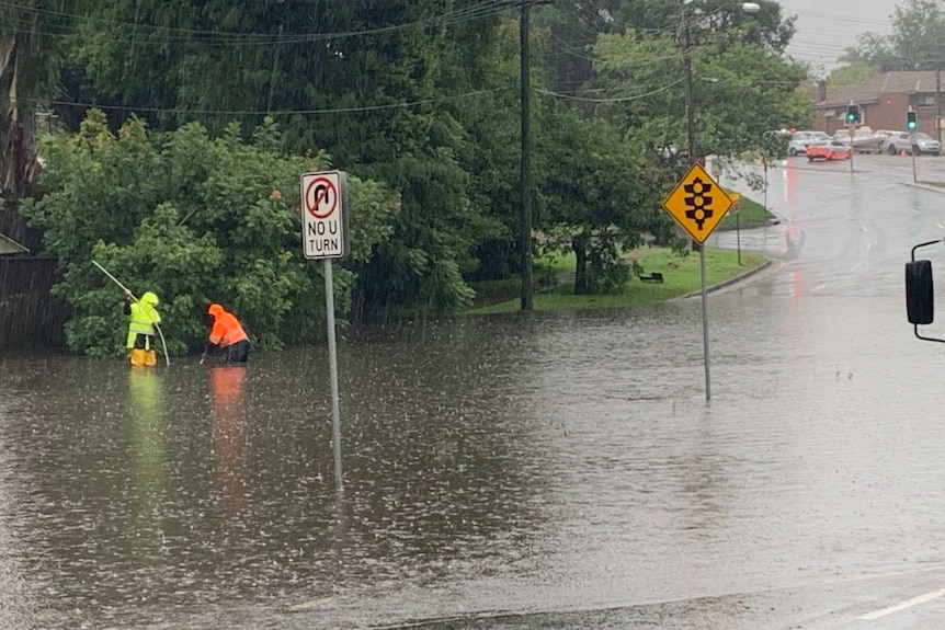 An intersection is underwater