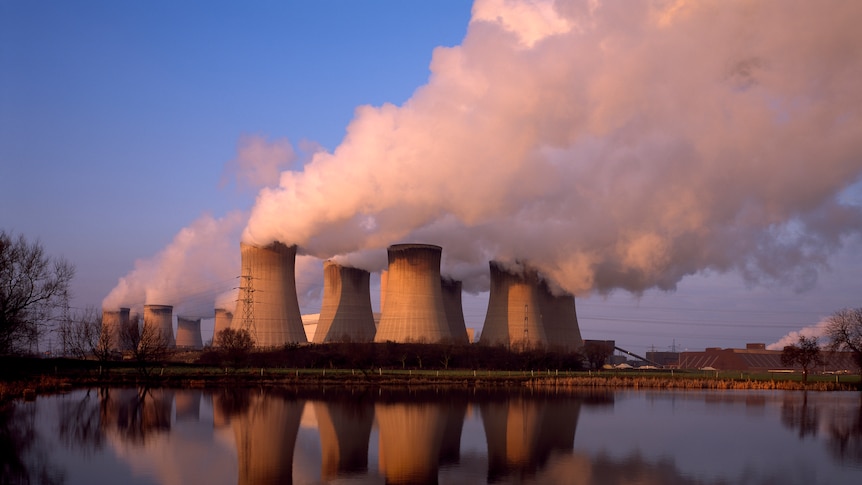 Coal fired power station, Drax,Yorkshire, UK with stacks bellowing steam and gases