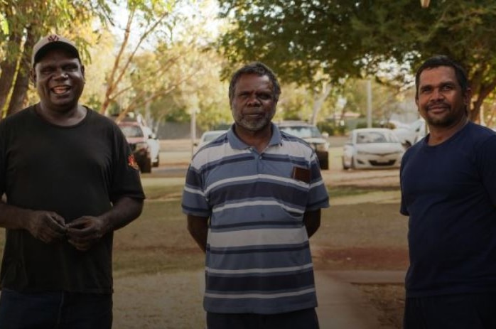 Halls Creek night patrol members Dean Mosquito, Jacob Bradshaw and Dennis Chungulla.