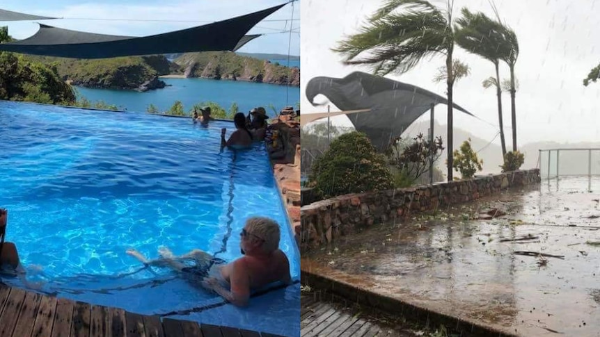 Composite of Cockatoo Island in the Kimberley before and after a tropical low hit.