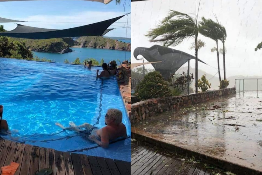 Composite of Cockatoo Island in the Kimberley before and after a tropical low hit.