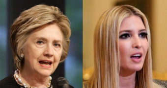 Two images of Hillary Clinton and Ivanka Trump seen in a composite photograph. The pair are both mid-speech.