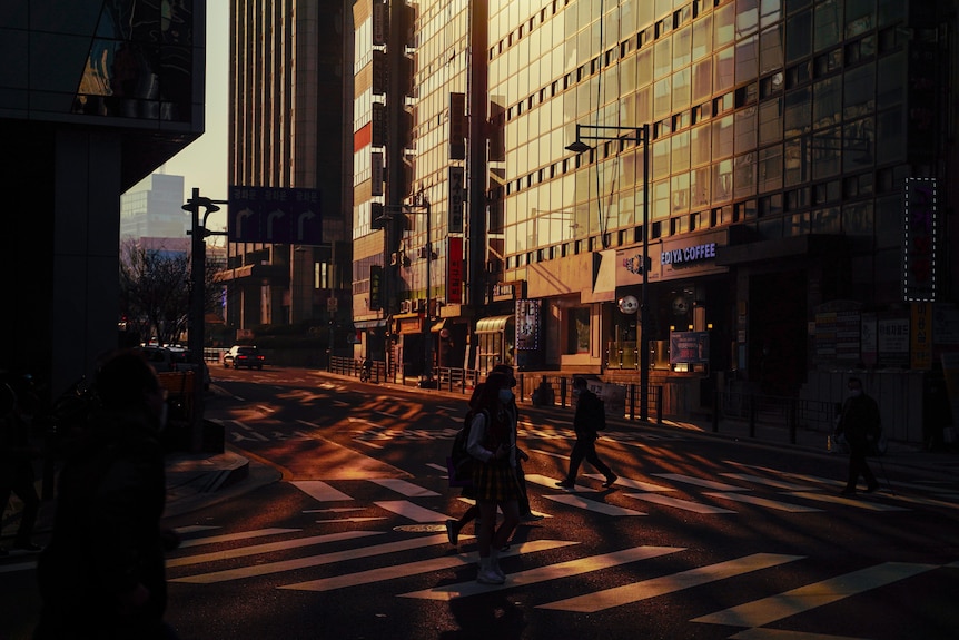 A street at sunset.