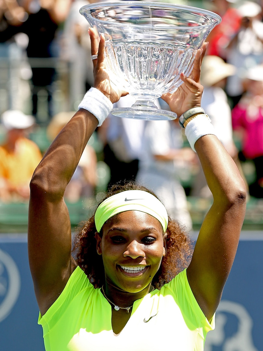Serena Williams celebrates in Stanford