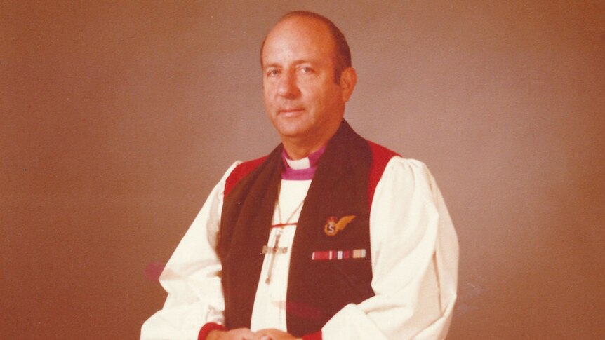 Portrait orientation photo of disgraced former Anglican Bishop Donald Shearman dressed in robes.