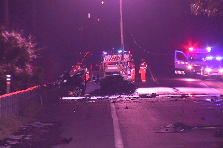Emergency services at the scene of a car crash on Victoria's Mornington Peninsula.