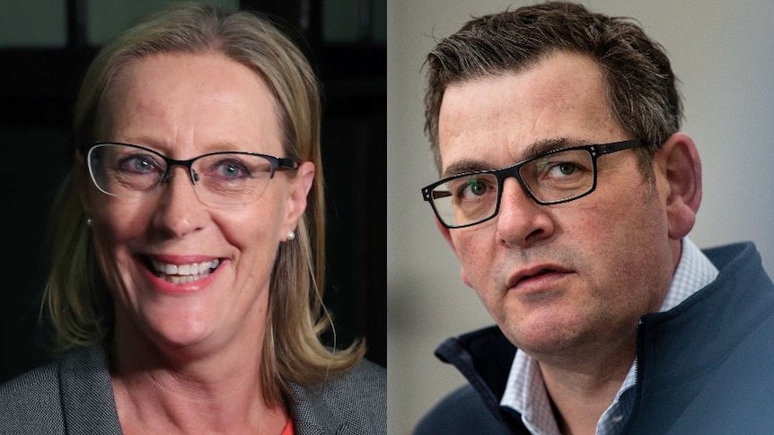A composite picture with portraits of MP Cindy McLeish and Premier Daniel Andrews.