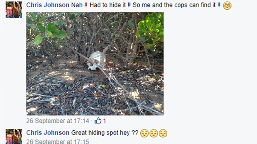 NT crab fisherman Chris Johnson's Facebook post about his skull discovery.