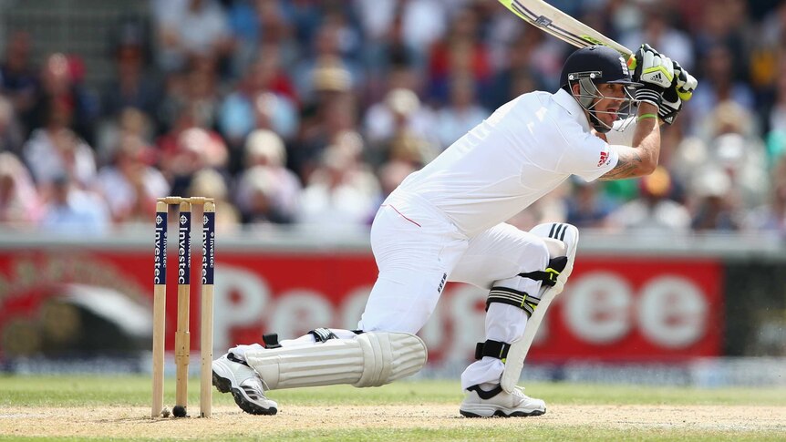 Kevin Pietersen in action on day three of the Ashes at Old Trafford