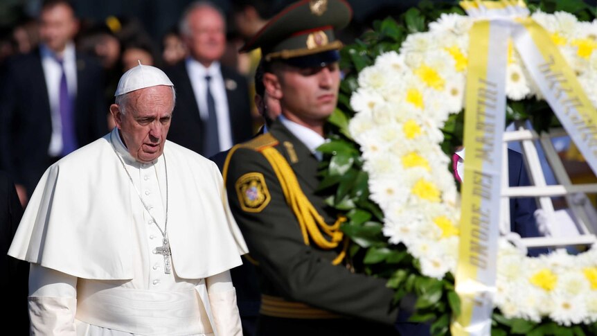 Pope Francis attends commemoration ceremony