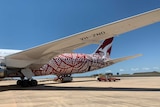 QF 110 lands in Darwin. It is a Qantas plane and it is on the tarmac.