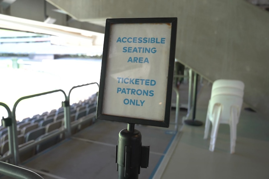 An accessible seating sign at a sports stadium