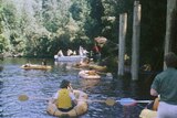 Protesters rafted the Gordon River in 1982 to stop the Franklin Dam project.