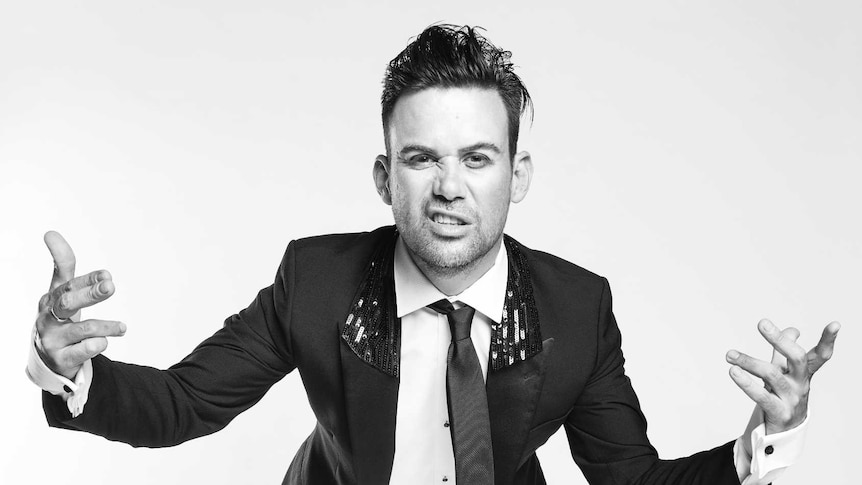 Grinspoon front man Phil Jamieson strikes a pose in a black and white publicity photo for theatre production American Idiot