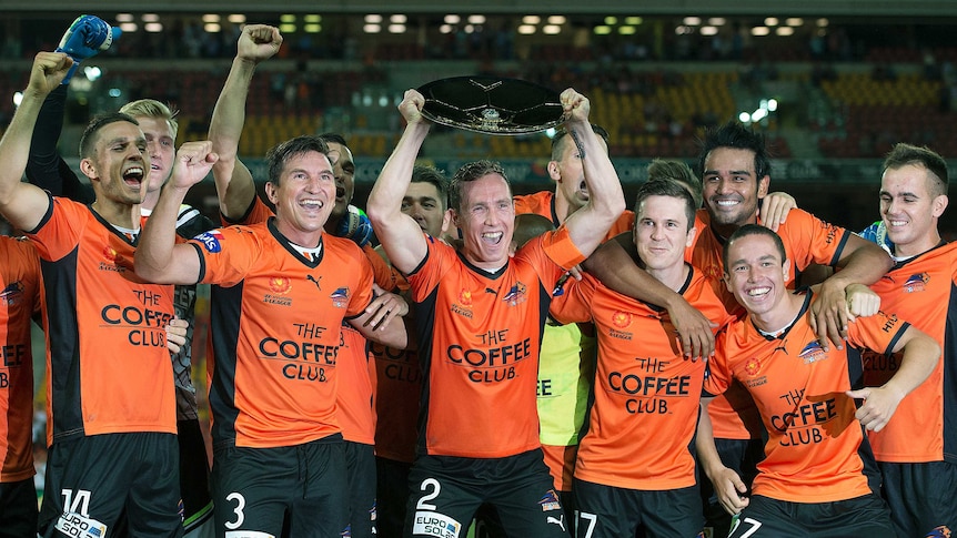 Brisbane Roar celebrates winning A-League premier's plate
