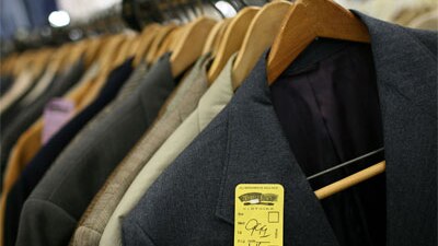 Suit jackets in a thrift store