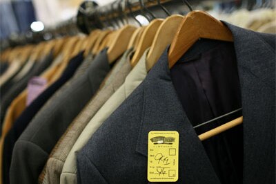 Suit jackets in a thrift store