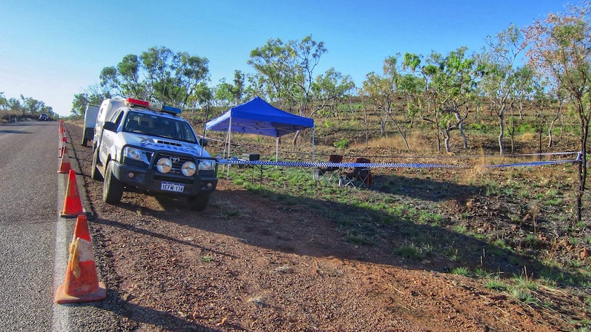 Crime scene after remains found alongside Victoria Highway in Kununarra