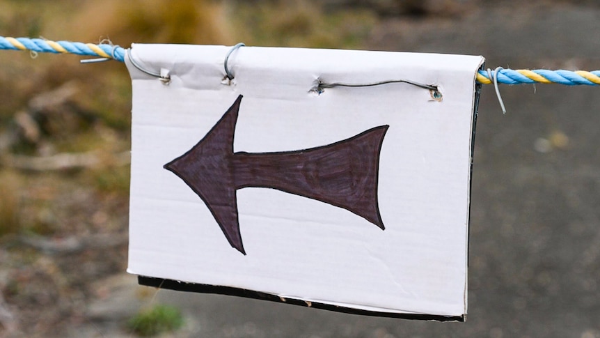 An arrow hanging on a strand of nylon rope