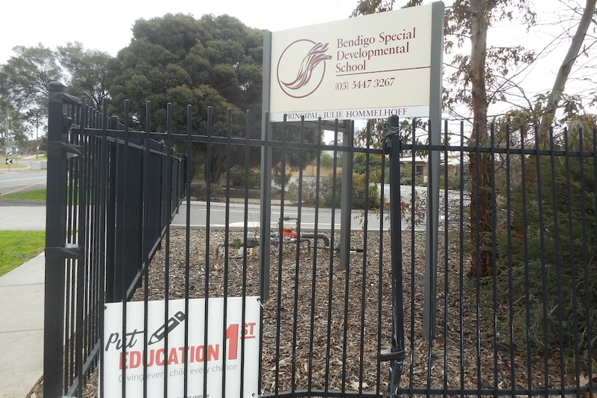 Signs outside the Bendigo Special Development School in central Victoria.