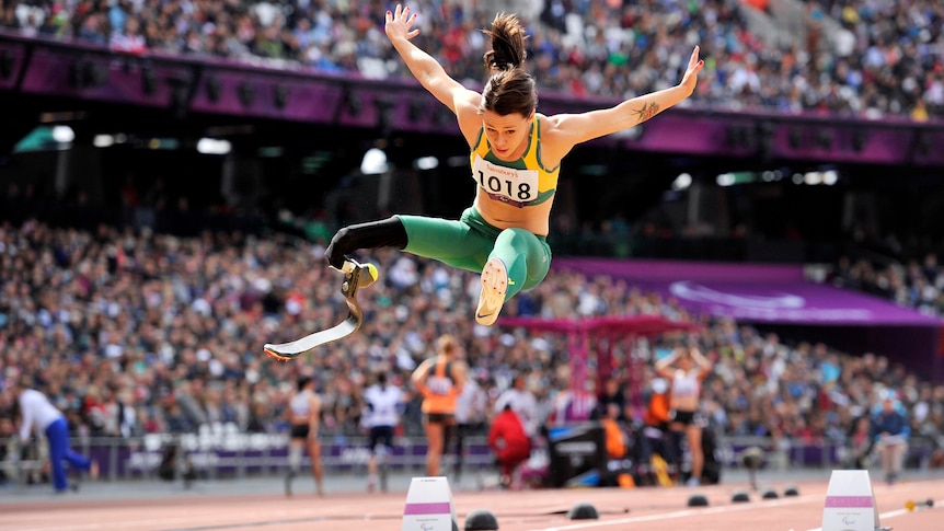 Kelly Cartwright leaps to win gold the women's long jump F42/44 at the London Paralympic Games.