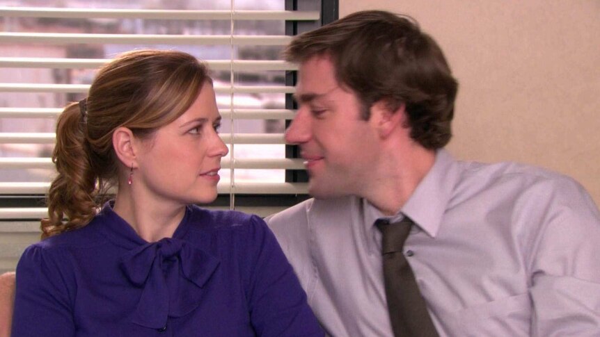 Jim and Pam in a scene from The Office.