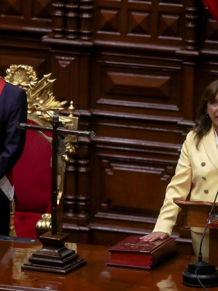 Peru's Vice President Dina Boluarte is sworn in.