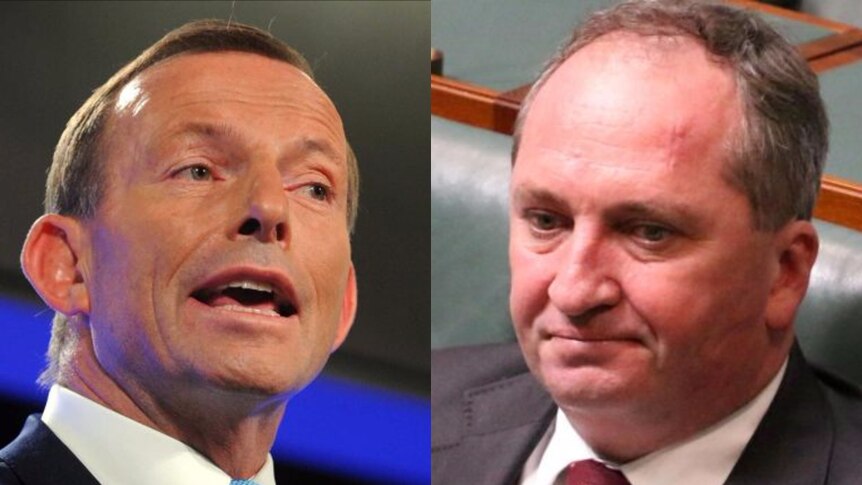 A composite image of former prime minister Tony Abbott and Deputy Prime Minister Barnaby Joyce.