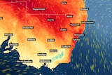 a map of eastern australia showing hot temperatures for those parts 
