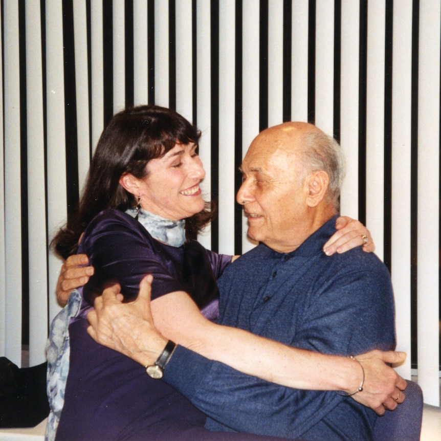 Mairi Nicolson embracing conductor Sir Georg Solti.