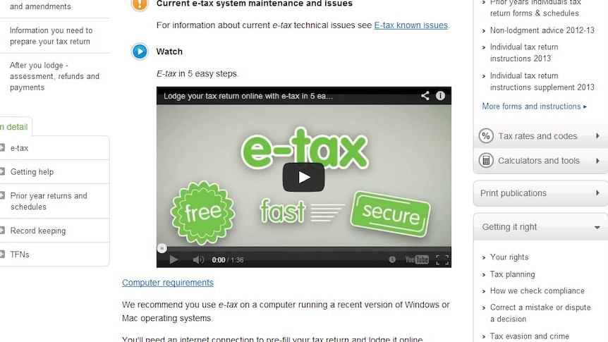 Etax page on the ATO website.