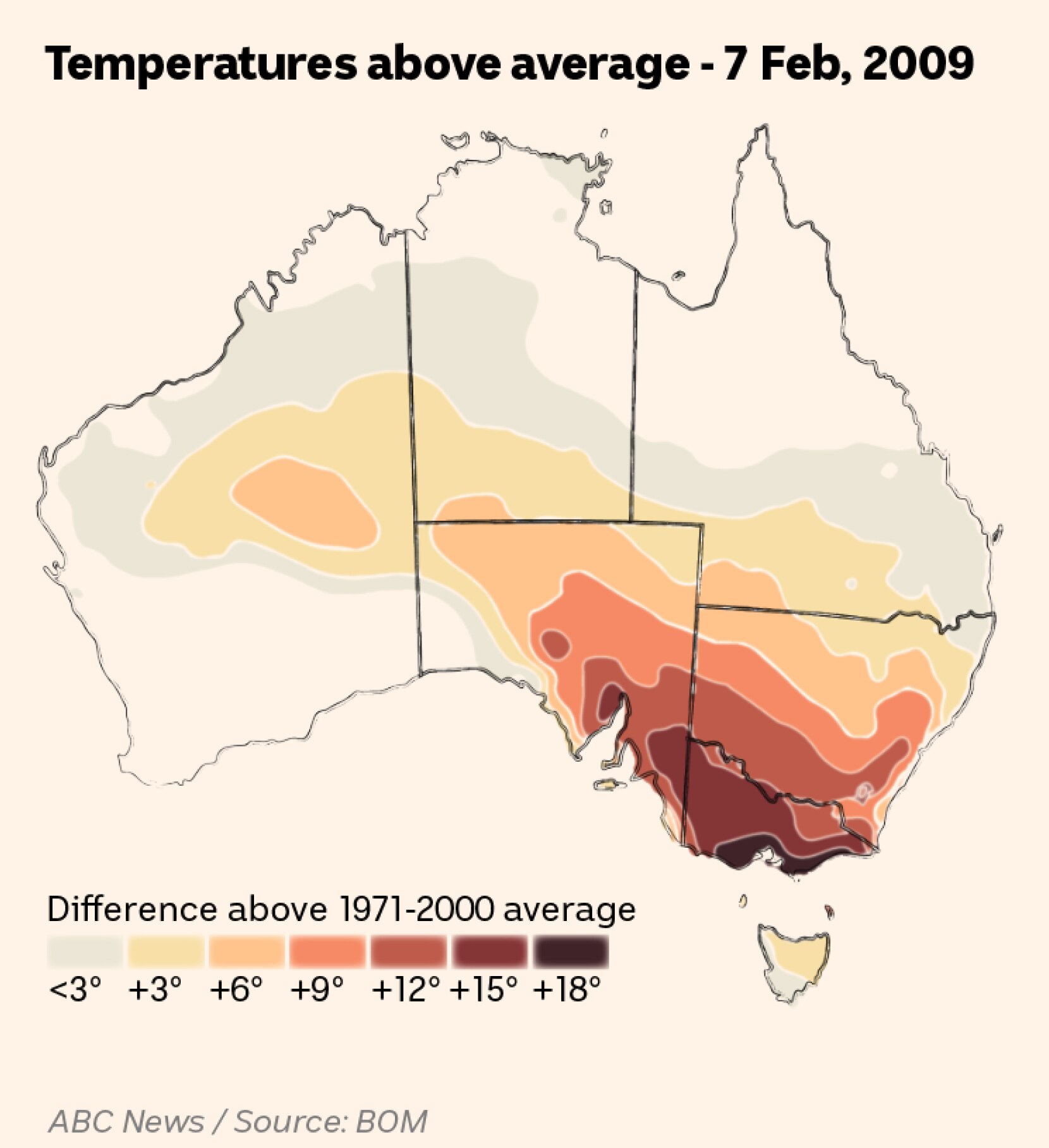 A temperature map of Australia's south-east