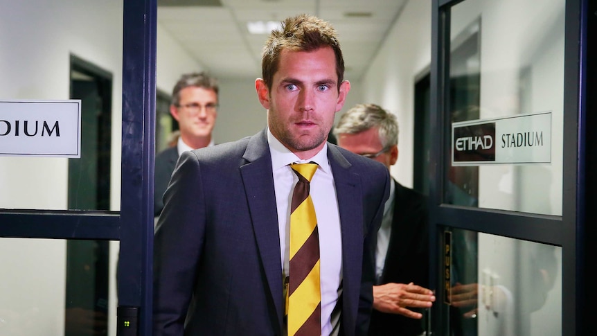 Rubbed out ... Luke Hodge leaves after his AFL tribunal hearing