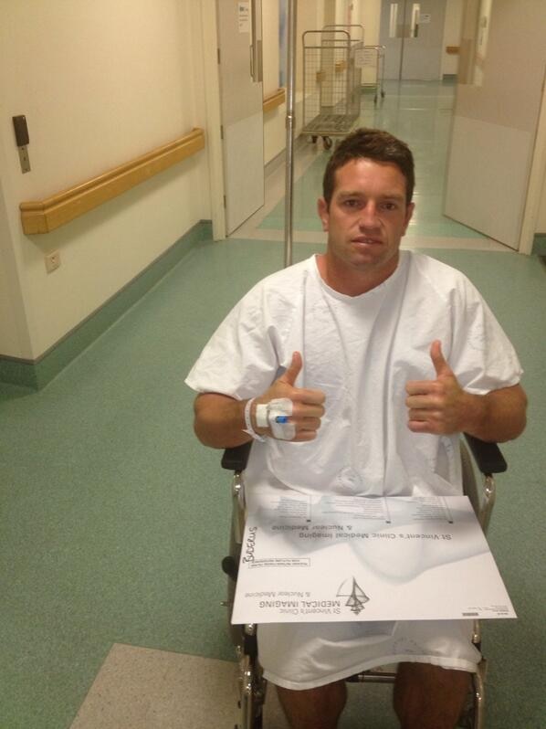 Newcastle Knights hooker Danny Buderus in a Sydney hospital after being severely concussed
