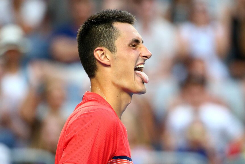 Tough encounter ... Bernard Tomic reacts to the crowd during his victory over Denis Istomin