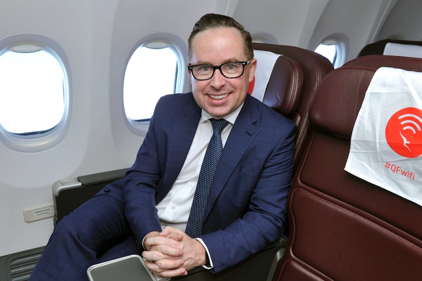 Qantas Group CEO Alan Joyce poses for a photo on Qantas flight QF6160 in Sydney, Friday, April 7, 2017.