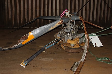 The wreckage of a helicopter