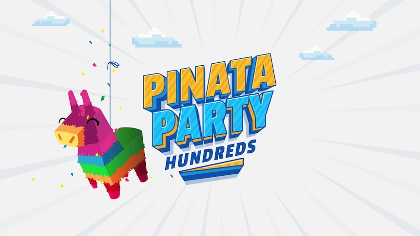 A colourful cartoon pinata. The title reads Pinata Party Hundreds.