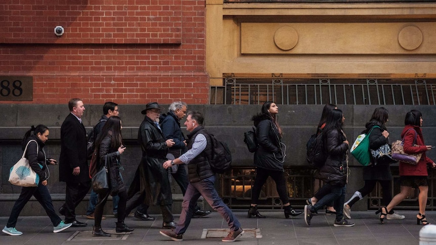 Pedestrians on the move on Melbourne's Bourke Street