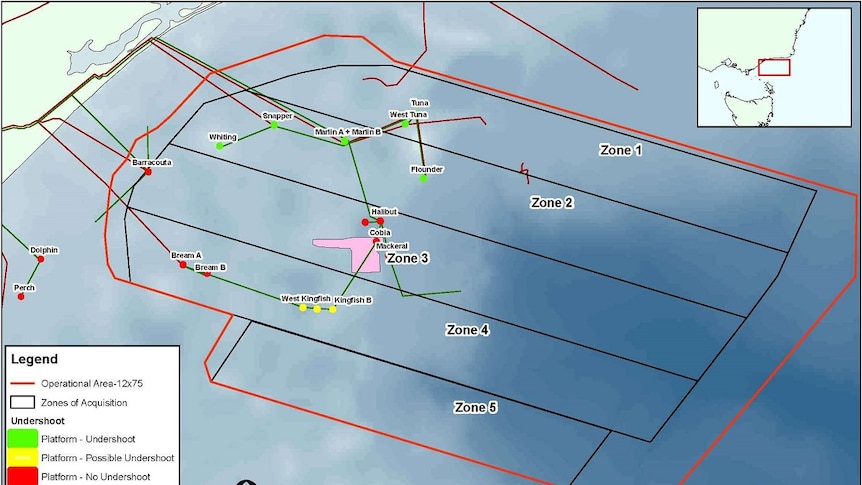 A map showing the area off the coast of the Eastern Victoria that CGG will survey.