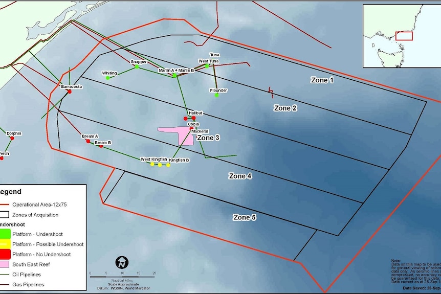 A map showing the area off the coast of the Eastern Victoria that CGG will survey.