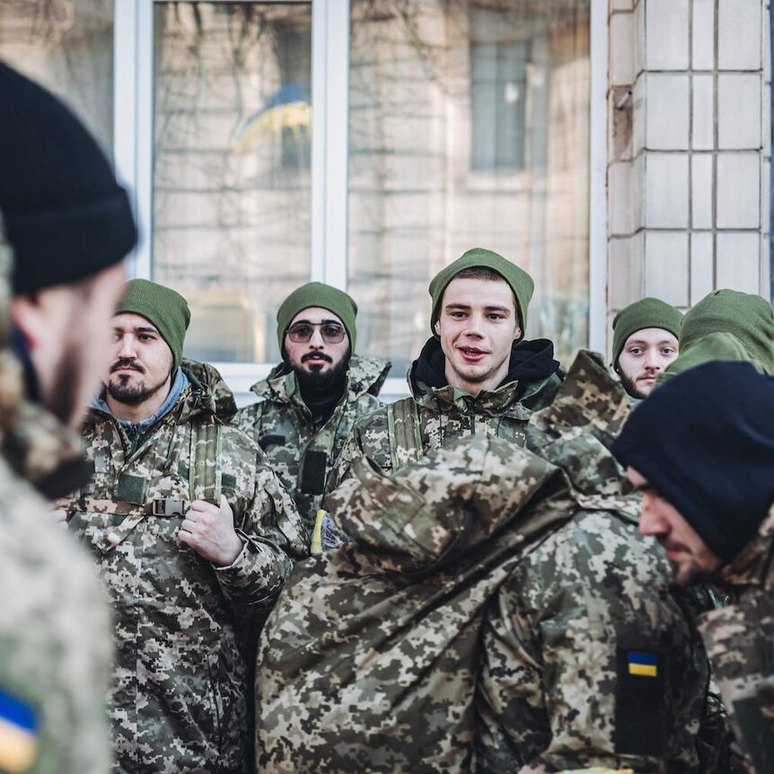 Soldiers on the streets of Kiev, February 28, 2022, in Kyiv, Ukraine.