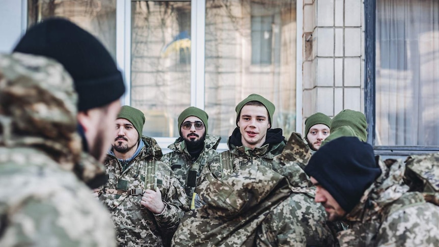 Soldiers on the streets of Kiev, February 28, 2022, in Kyiv, Ukraine.