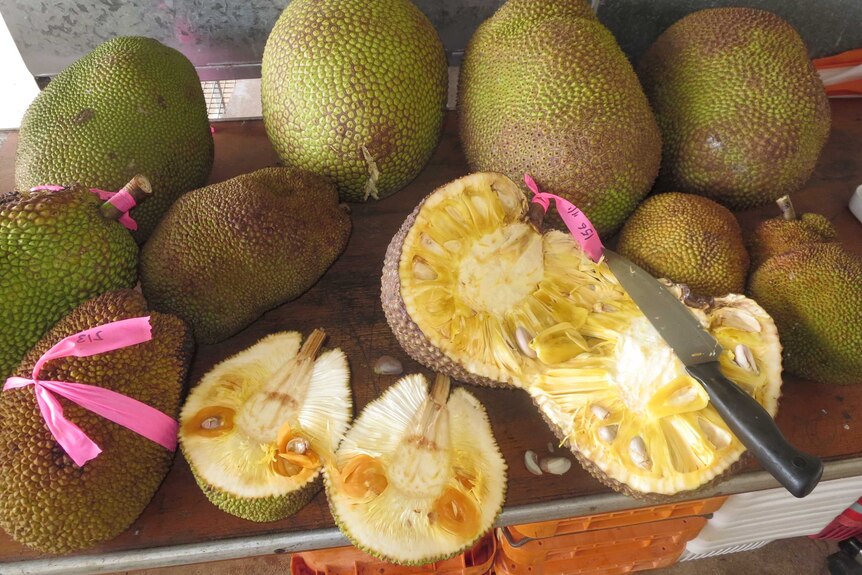 Jackfruit on a table