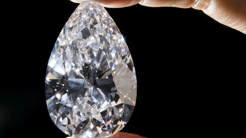 The colourless, pear-shaped diamond, weighing 101.73 carats.