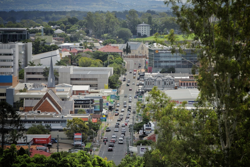 A view of Ipswich CBD from the Queens Park lookout.