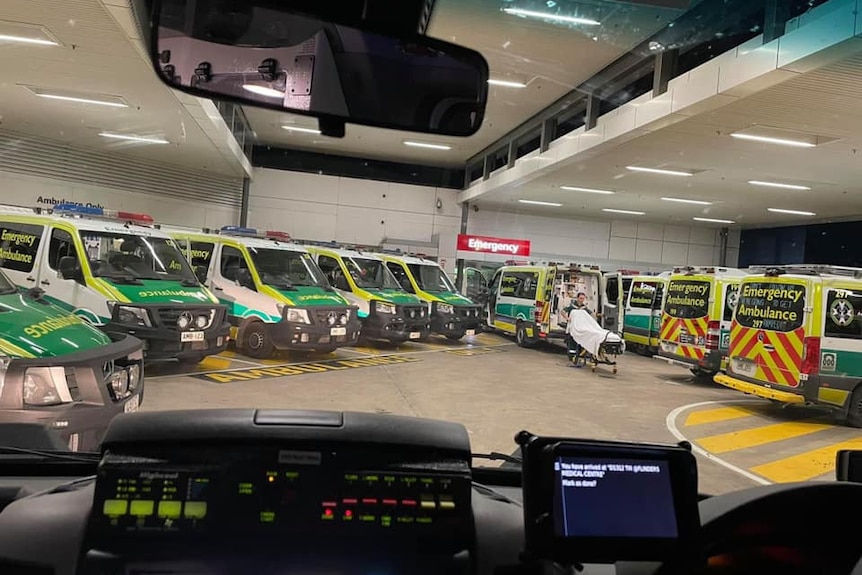 Ambulances parked inside a building