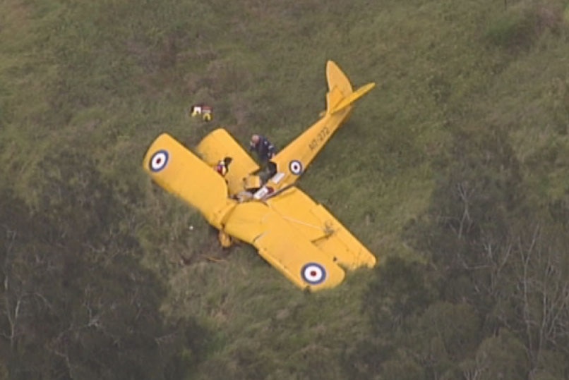 Wreckage of Tiger Moth biplane that crashed at Norwell on Queensland's Gold Coast.