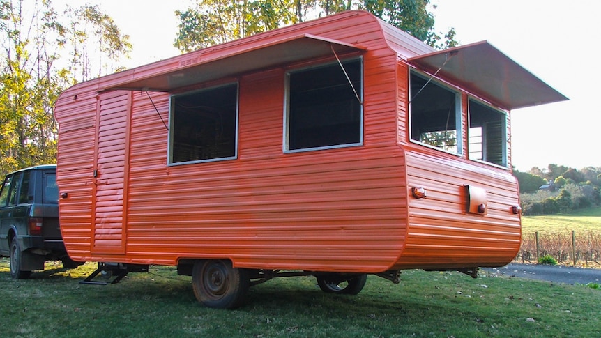 The orange tuckshop van will travel on Tasmanian roads to bring nostalgia from the 1970s.